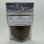 After Supper Tea bag front, a loose leaf herbal blend packed by hand in Opp, Alabama