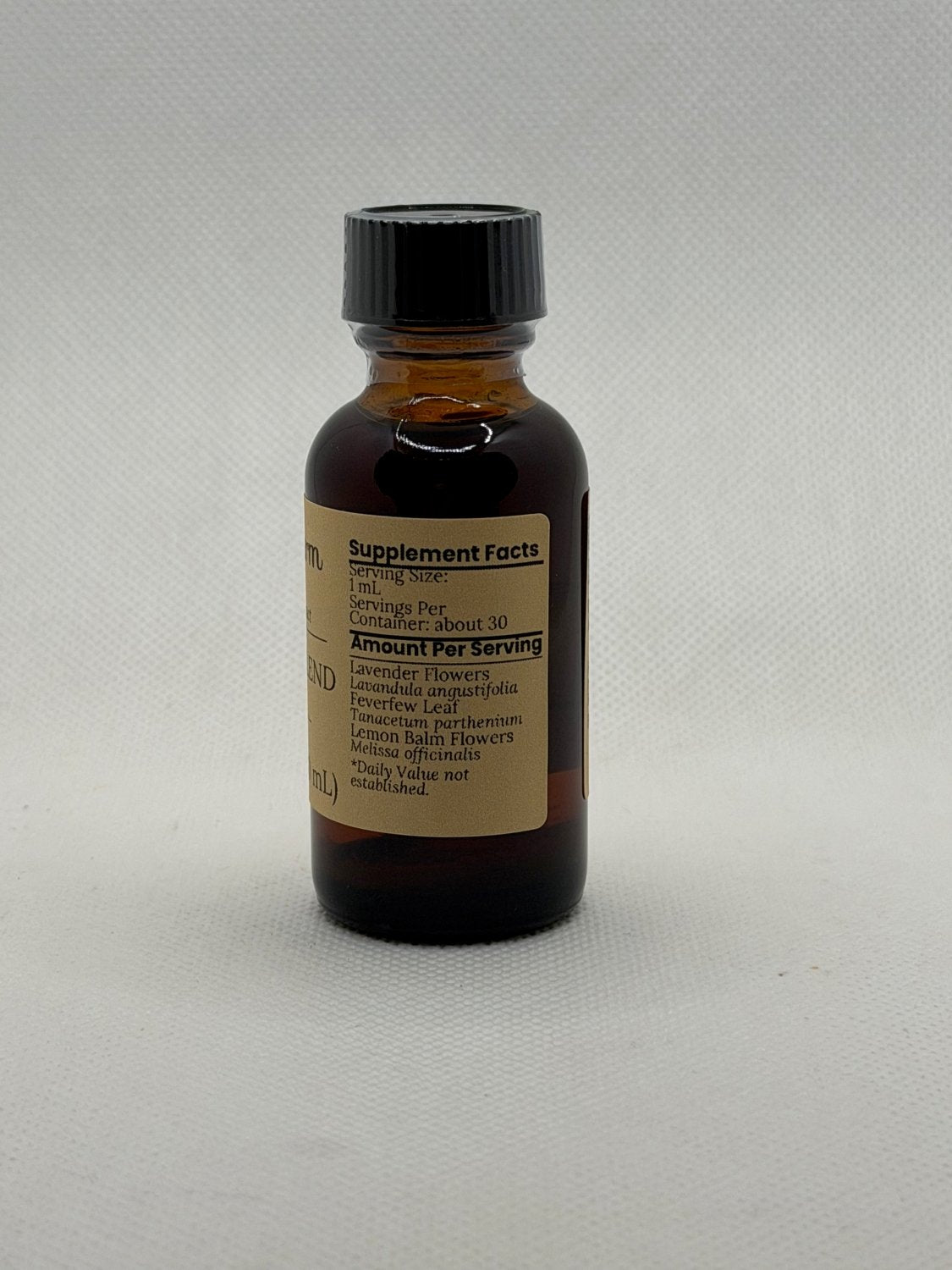 Calm Mind Blend supplement facts panel on the Mayim Farm bottle label