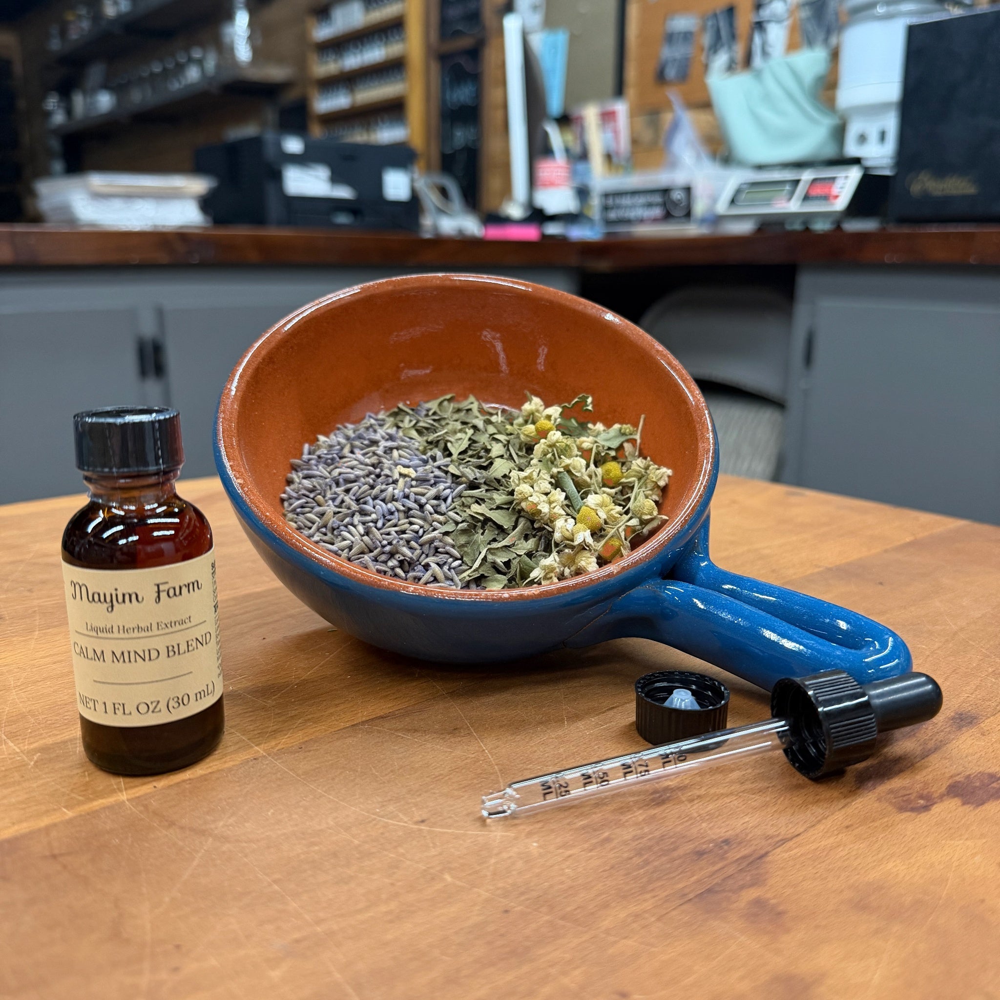 Calm Mind Blend herbal tincture, small batch blended at Mayim Farm in Opp, Alabama