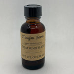 Calm Mind Blend, front of the amber glass bottle, a liquid herbal extract made at Mayim Farm in Opp, Alabama
