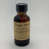 Calm Mind Blend, front of the amber glass bottle, a liquid herbal extract made at Mayim Farm in Opp, Alabama