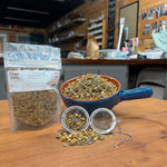 Chamomile Lavender Tea loose leaf blend, packed by hand at Mayim Farm in Opp, Alabama