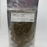 Chest Tea bag front, a loose leaf mullein and wild cherry bark blend from Mayim Farm in Opp, Alabama