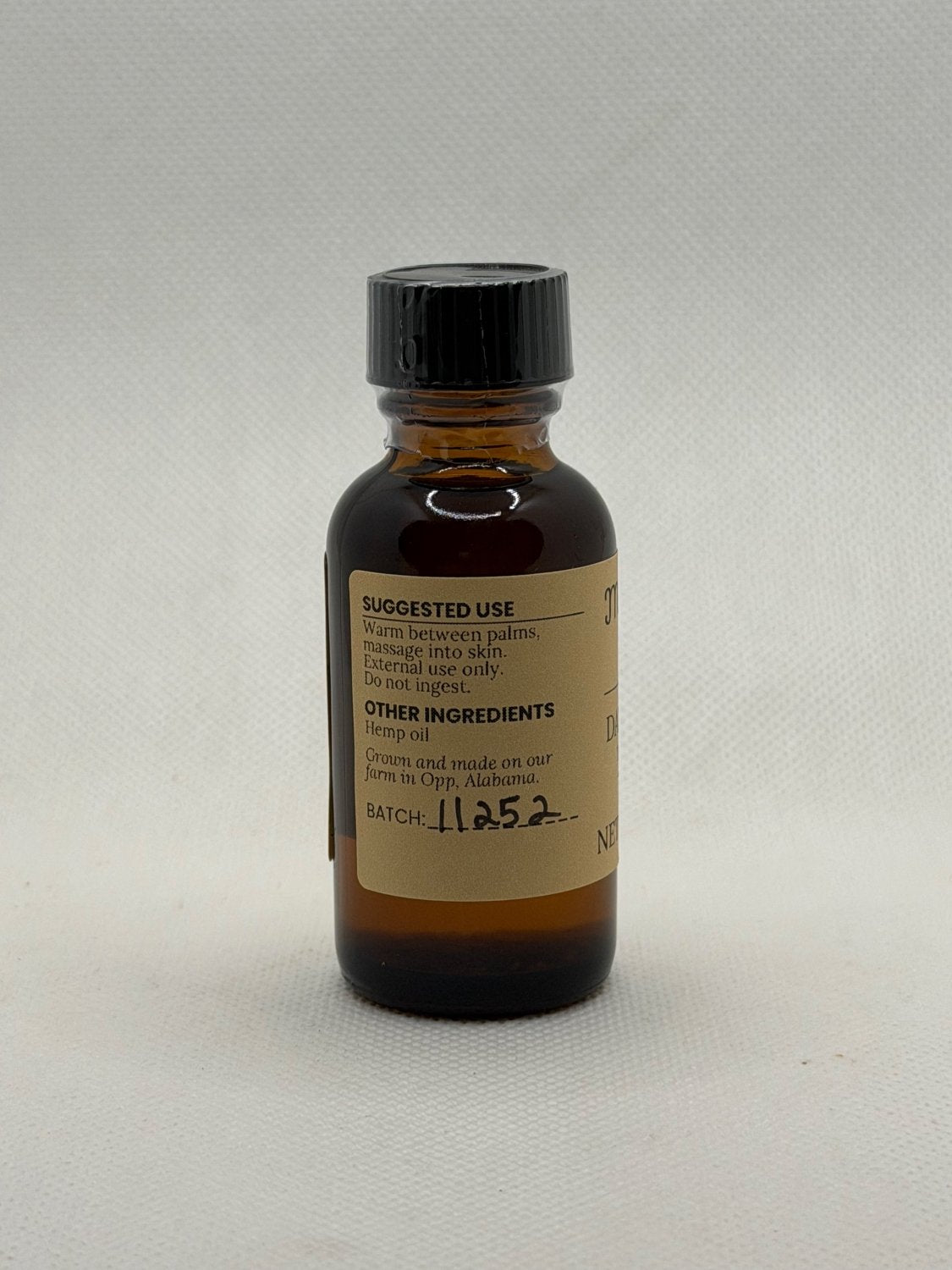 Dandelion Hemp Seed Oil suggested use and other ingredients on the Mayim Farm bottle label