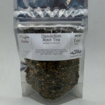 Dandelion Root Tea bag front, cut dandelion root packed by hand at Mayim Farm in Opp, Alabama