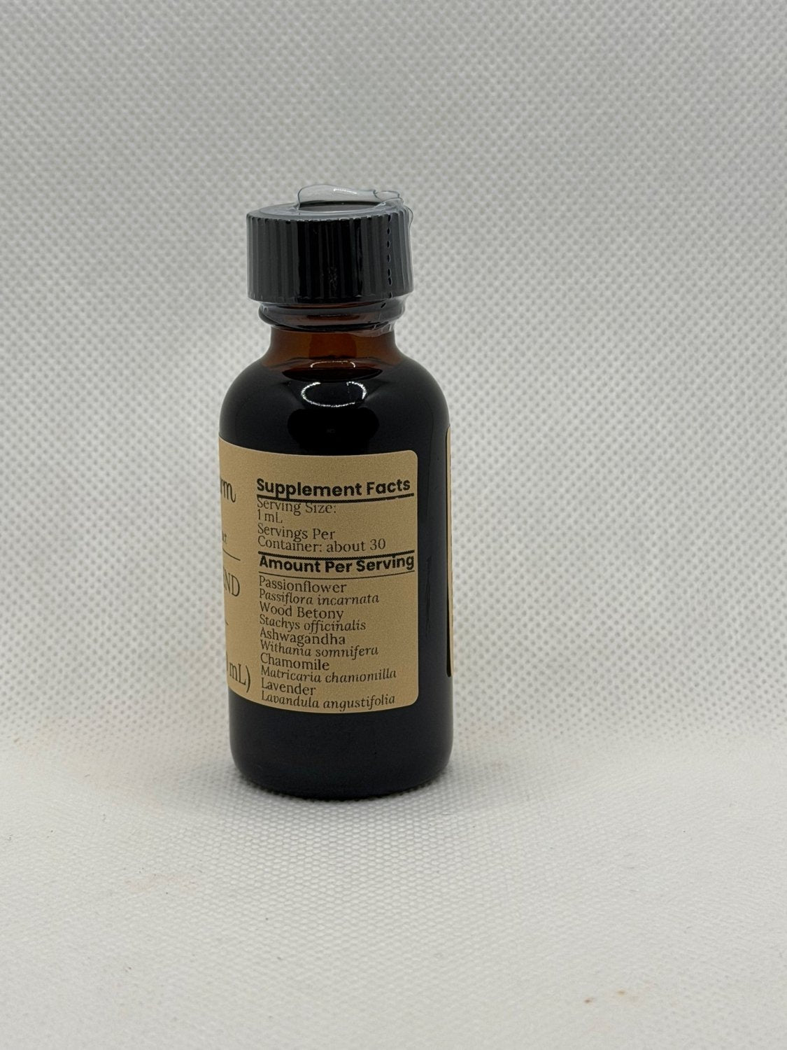 Easy Mind Blend supplement facts panel on the Mayim Farm bottle label