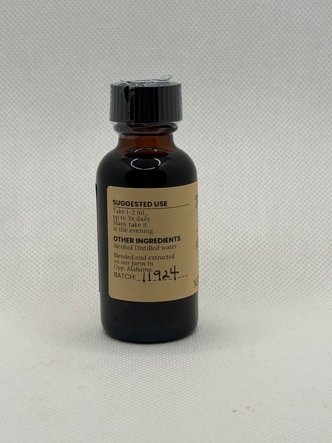 Easy Mind Blend suggested use and other ingredients on the Mayim Farm bottle label