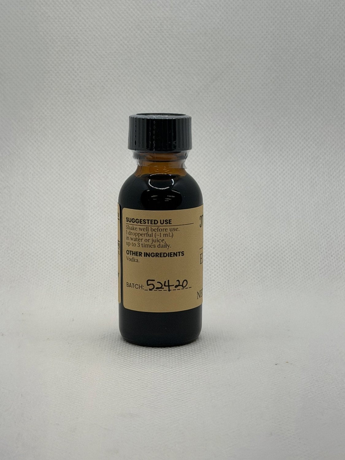 Elderberry Extract suggested use and other ingredients on the Mayim Farm bottle label