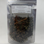Elderberry Syrup Kit pouch front, dried elderberries and whole spices packed by hand in Opp, Alabama