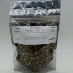 Ginger Peppermint Tea bag front, a loose leaf ginger and peppermint blend packed by hand in Opp, Alabama