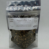 Ginger Peppermint Tea bag front, a loose leaf ginger and peppermint blend packed by hand in Opp, Alabama