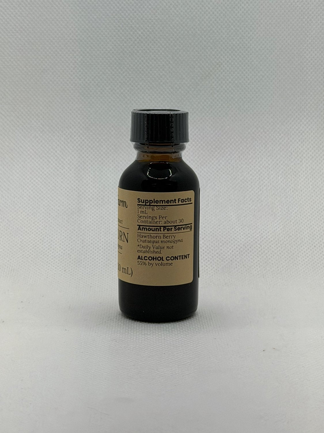 Hawthorn Berry Extract supplement facts panel on the Mayim Farm bottle label
