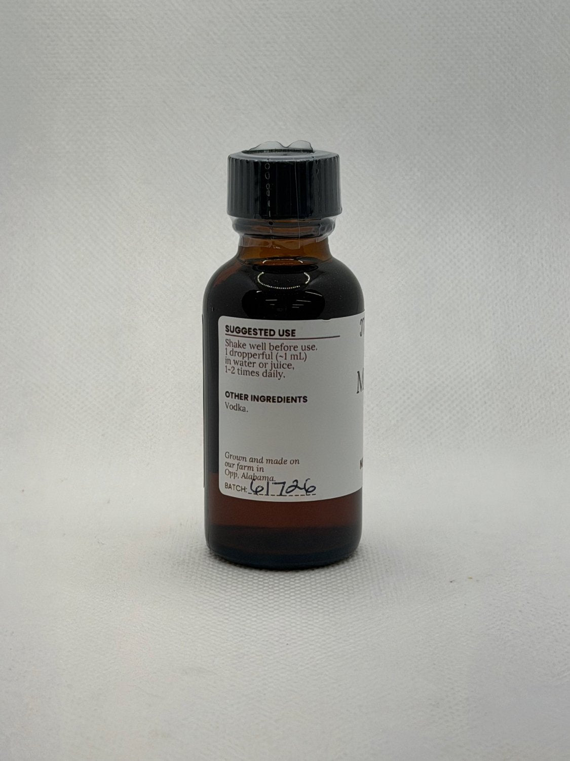 Moringa Leaf Extract suggested use and other ingredients on the Mayim Farm bottle label
