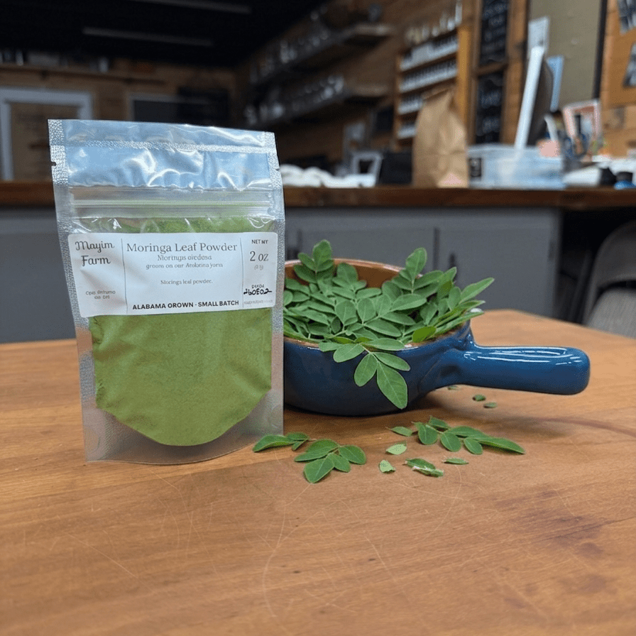 Alabama-grown moringa leaf powder farm-direct from Mayim Farm