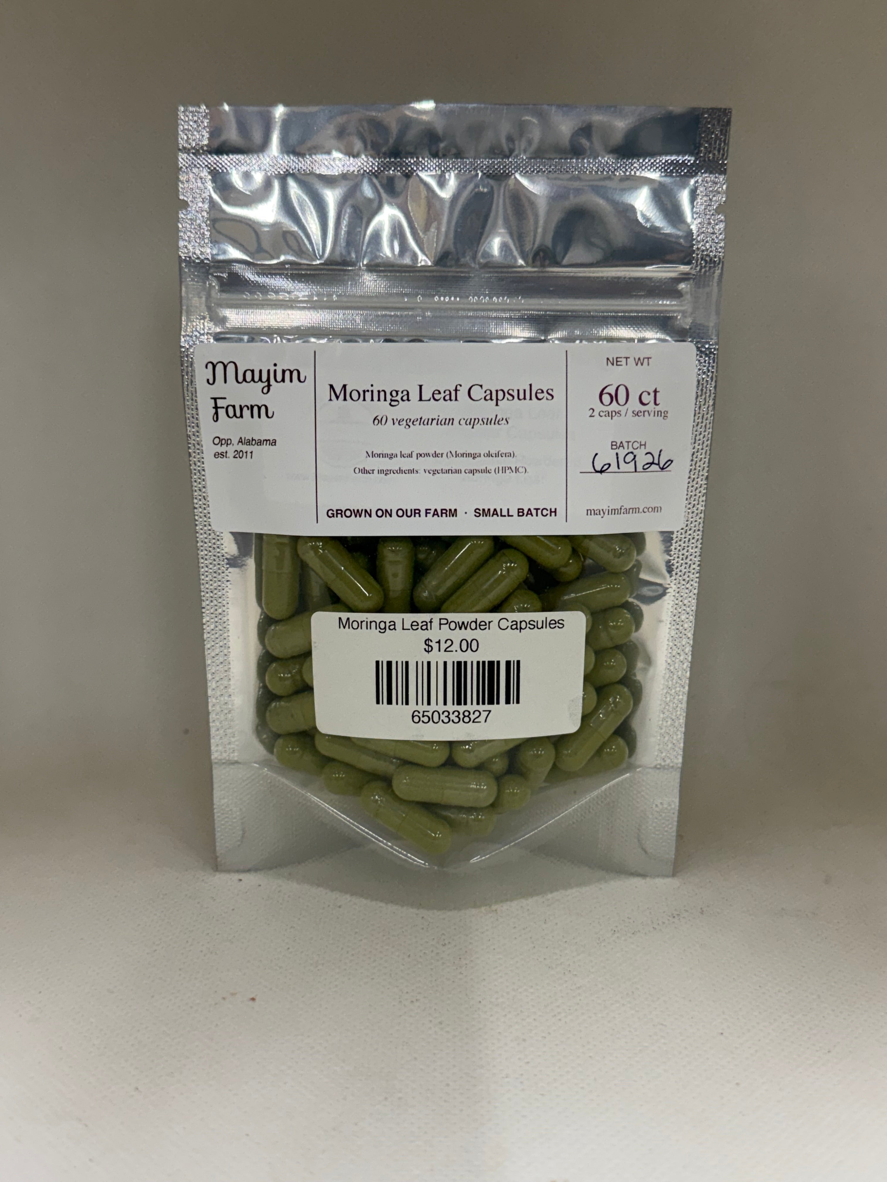 Moringa leaf powder capsules Alabama farm-grown from Mayim Farm