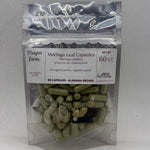Moringa Leaf Capsules pouch front, filled with moringa grown at Mayim Farm in Opp, Alabama