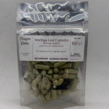 Moringa Leaf Capsules pouch front, filled with moringa grown at Mayim Farm in Opp, Alabama