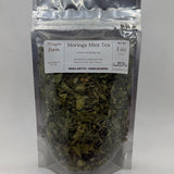 Moringa Mint Tea bag front, farm grown moringa leaf blended with mint in Opp, Alabama