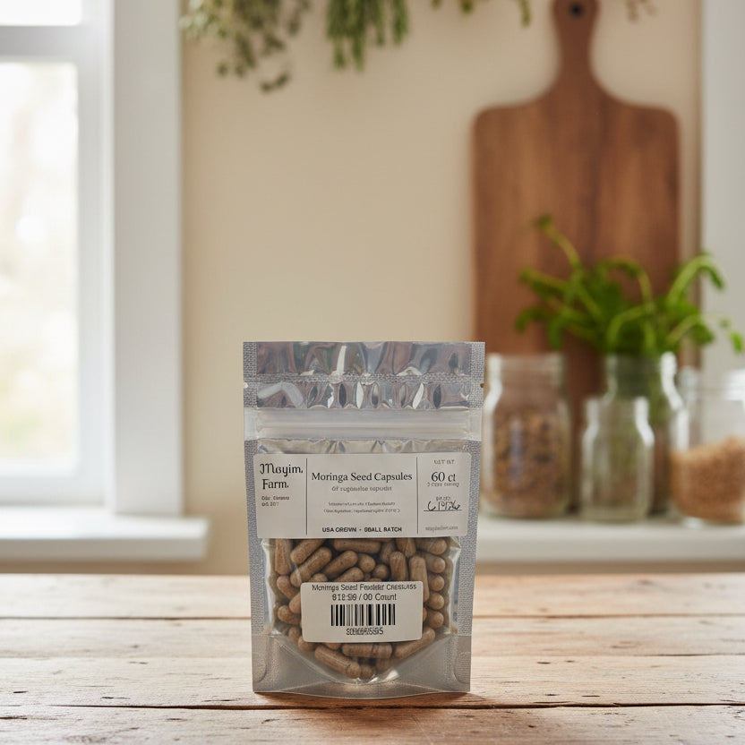 Moringa seed powder capsules Alabama farm-grown from Mayim Farm