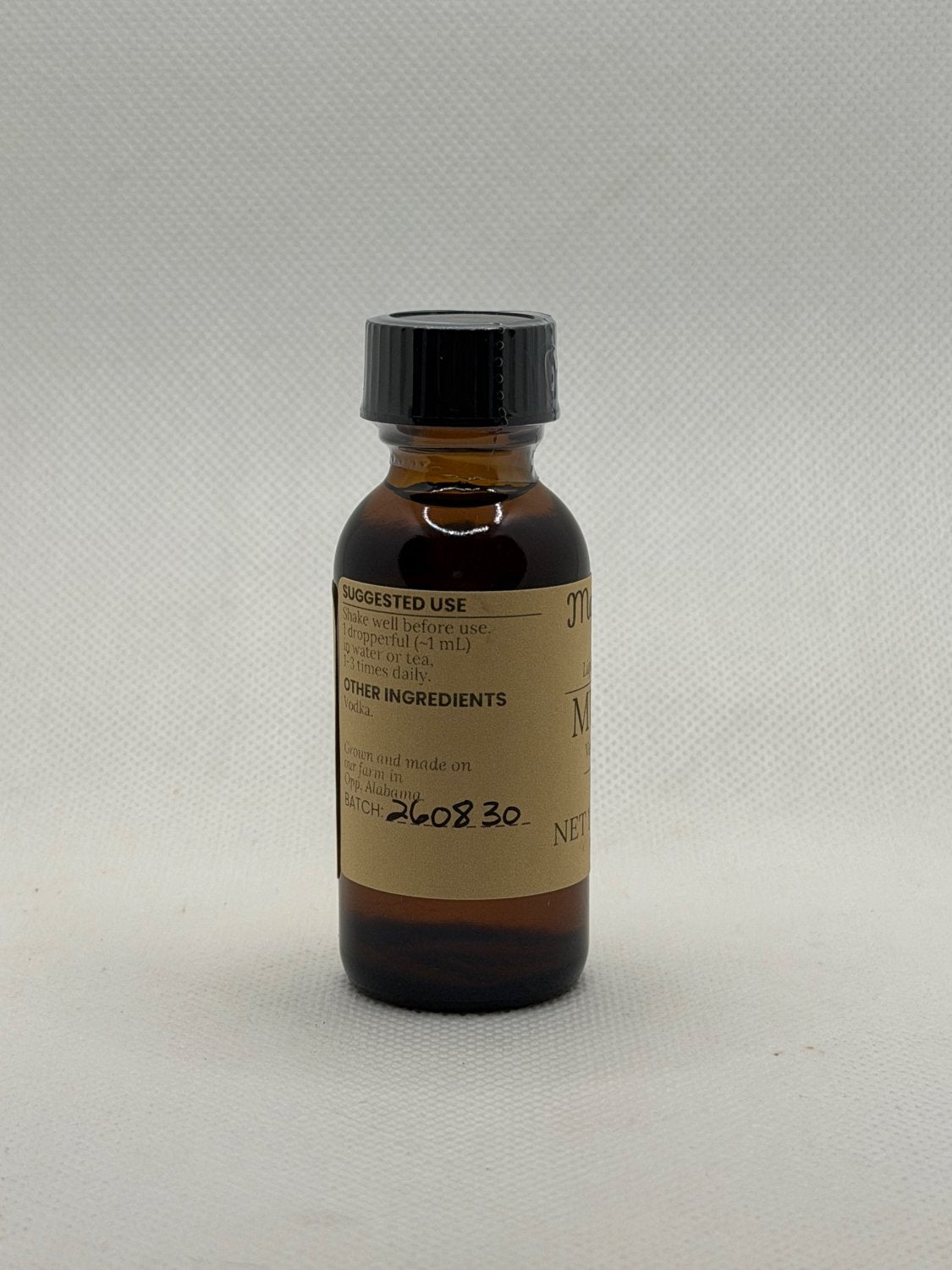 Mullein Extract suggested use and other ingredients on the Mayim Farm bottle label