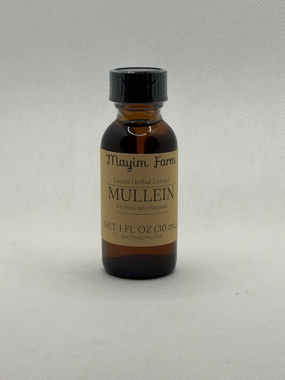 Mullein Extract, 1 fl oz amber glass bottle, liquid herbal extract made at Mayim Farm in Opp, Alabama