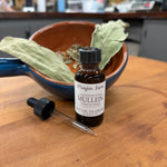 Wildcrafted mullein leaf tincture in an amber dropper bottle, extracted at Mayim Farm in Opp, Alabama