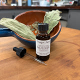 Wildcrafted mullein leaf tincture in an amber dropper bottle from Mayim Farm in Opp, Alabama