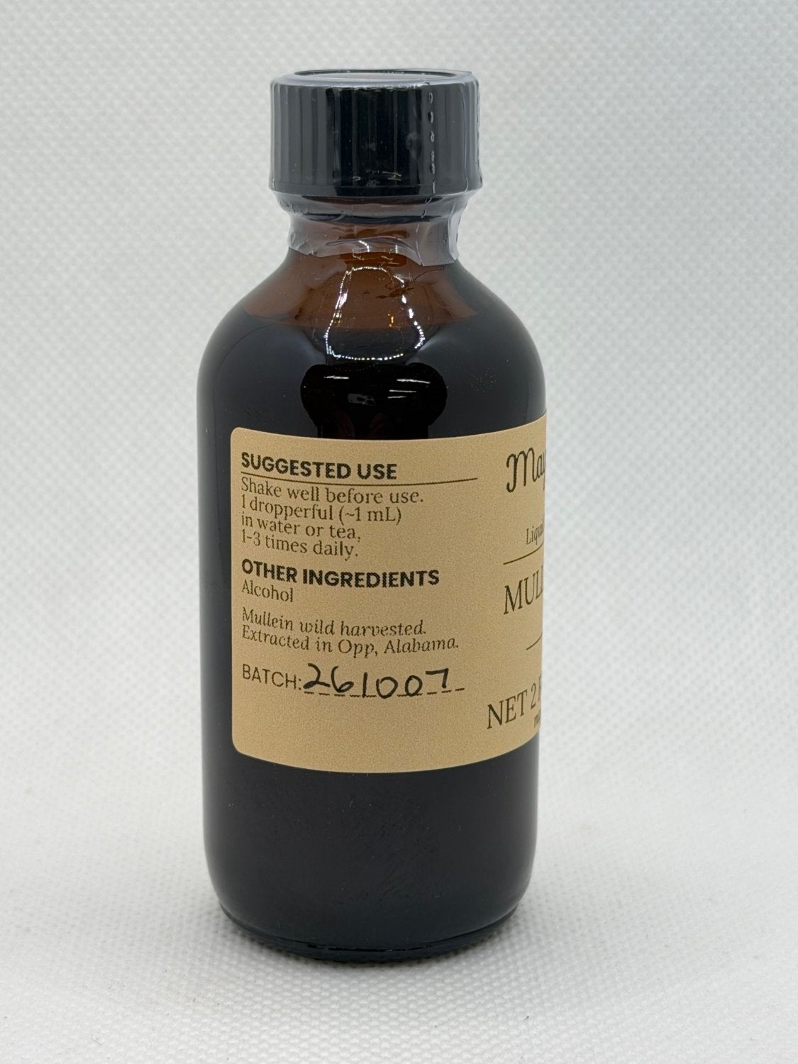 Mullein Mint Extract label showing suggested use