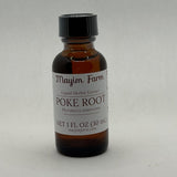 Poke Root Extract, 1 fl oz amber glass bottle, liquid herbal extract made at Mayim Farm in Opp, Alabama