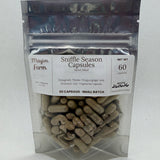 Sniffle Season Capsules pouch front, hand filled at Mayim Farm in Opp, Alabama