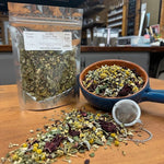 Sniffle Season Tea loose leaf blend, hand-blended at Mayim Farm in Opp, Alabama