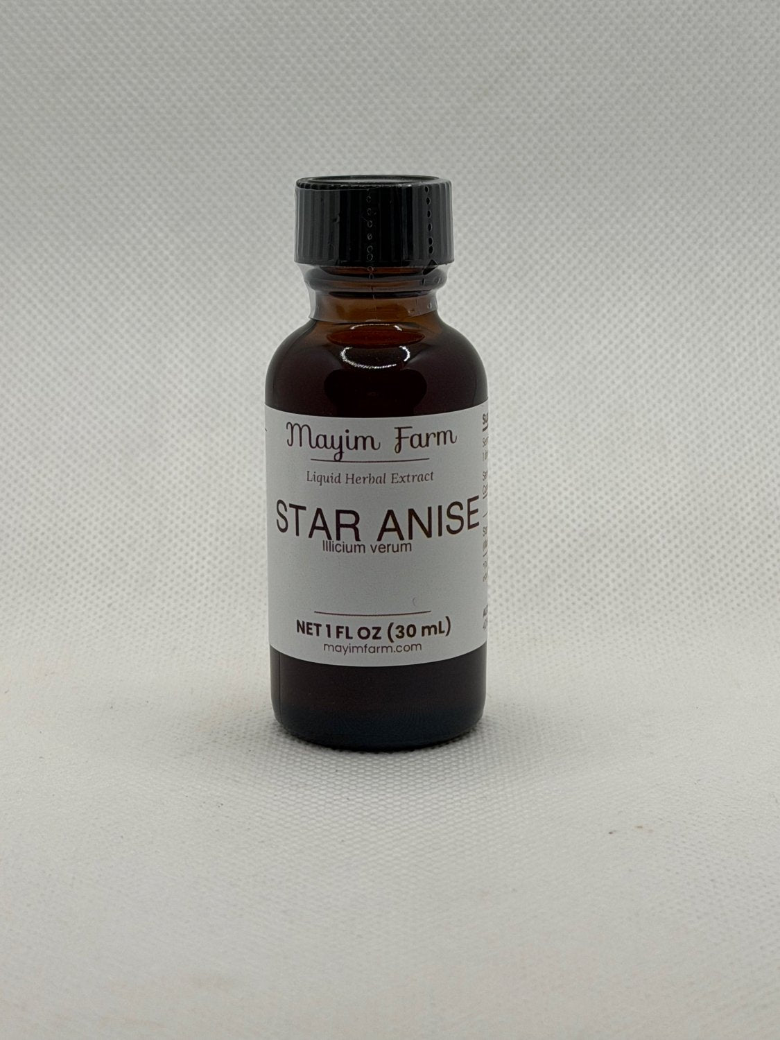 Star Anise Extract, 1 fl oz amber glass bottle, liquid herbal extract made at Mayim Farm in Opp, Alabama