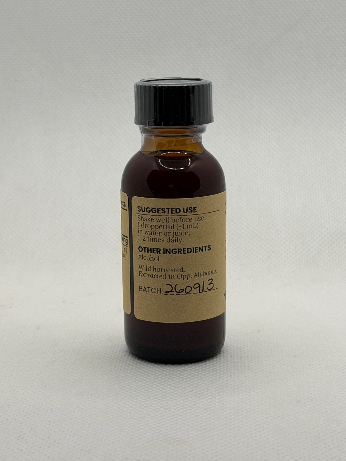 Sweet Gum Ball Extract suggested use and other ingredients on the Mayim Farm bottle label
