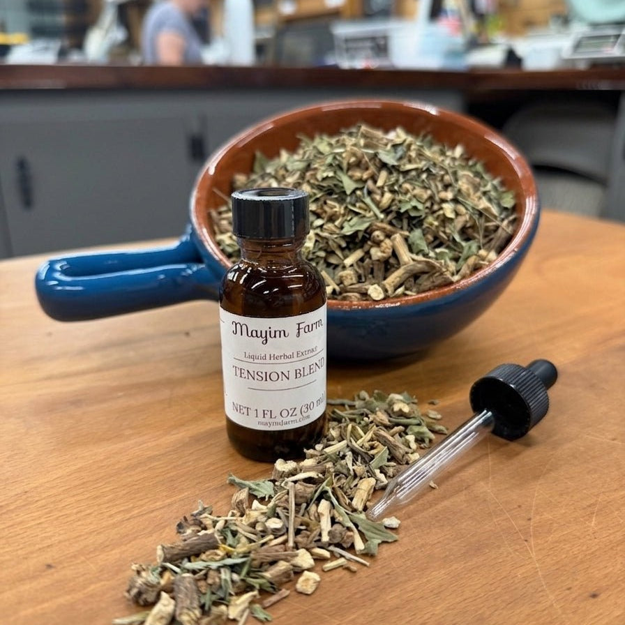 Tension Blend tincture, small batch blended and extracted at Mayim Farm in Opp, Alabama