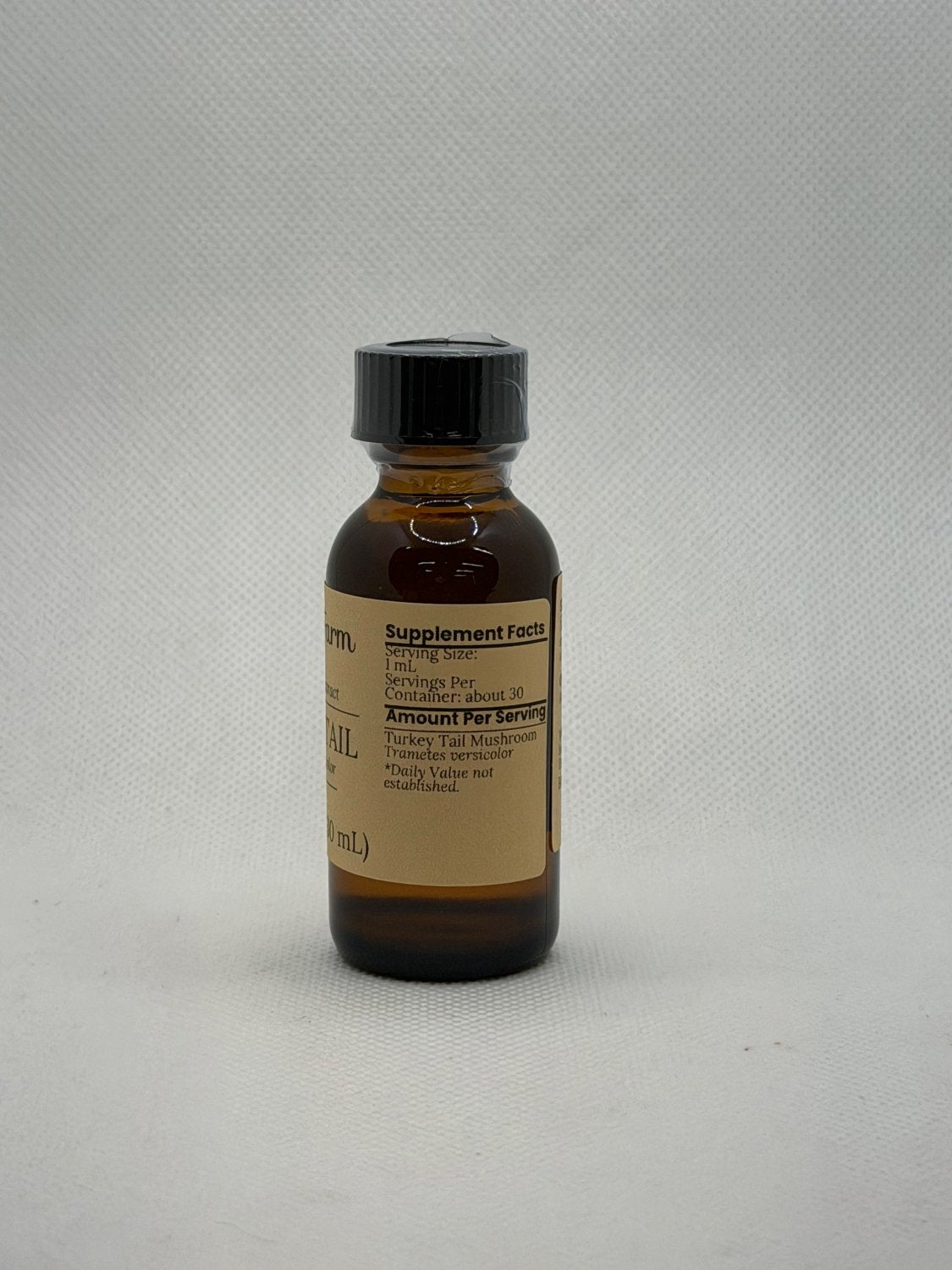 Turkey Tail Extract supplement facts panel on the Mayim Farm bottle label