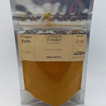 Powdered turmeric root pouch front, packed by hand at Mayim Farm in Opp, Alabama