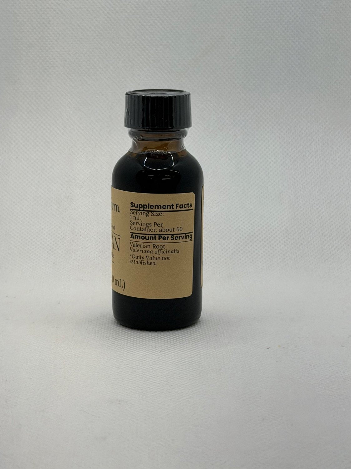 Valerian Extract supplement facts panel on the Mayim Farm bottle label