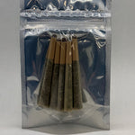 Five Mayim Farm Wildcrafted Mullein Prerolls in a clear bag, pure mullein leaf in unbleached paper