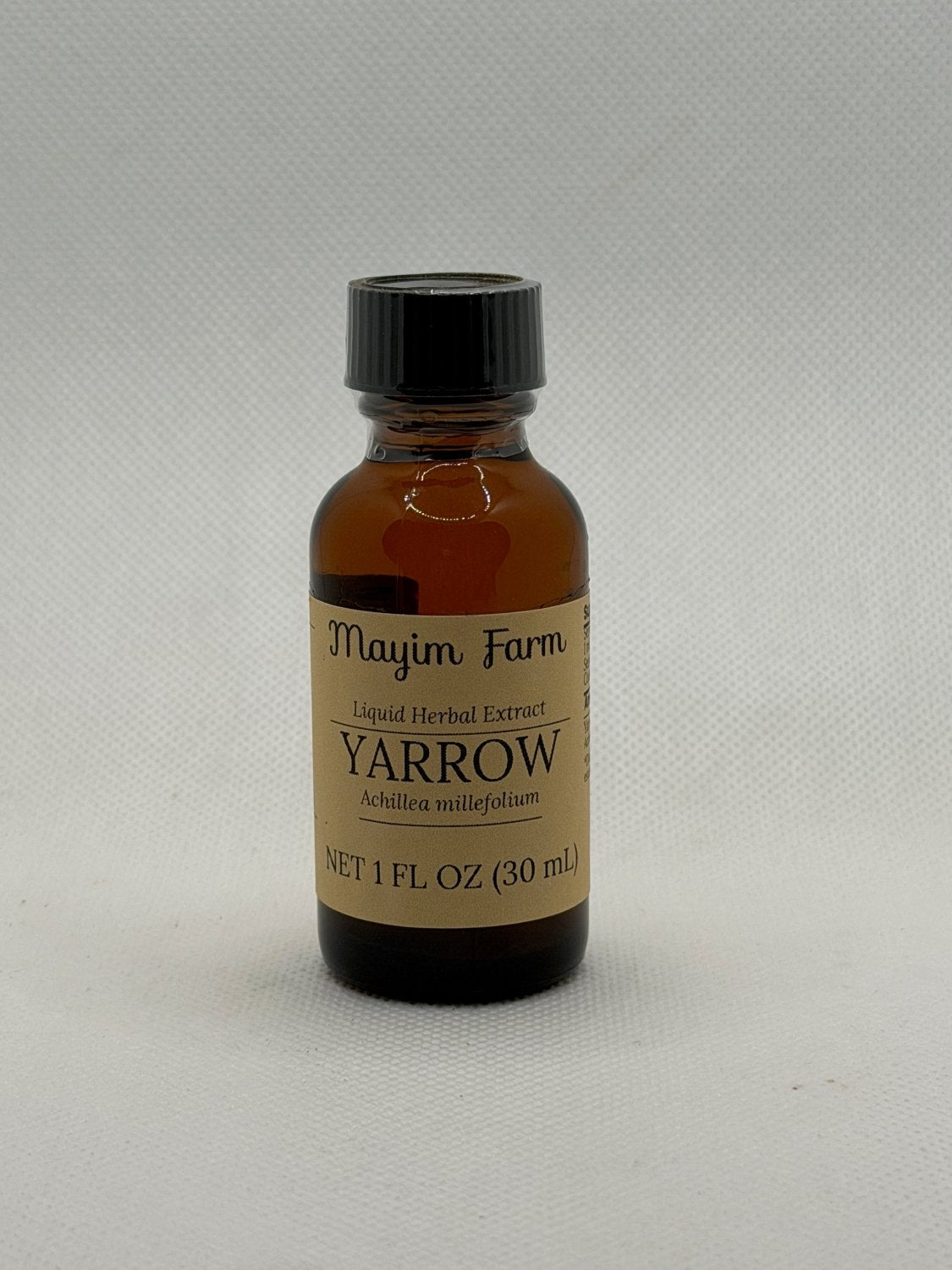 Yarrow Extract, 1 fl oz amber glass bottle, liquid herbal extract made at Mayim Farm in Opp, Alabama