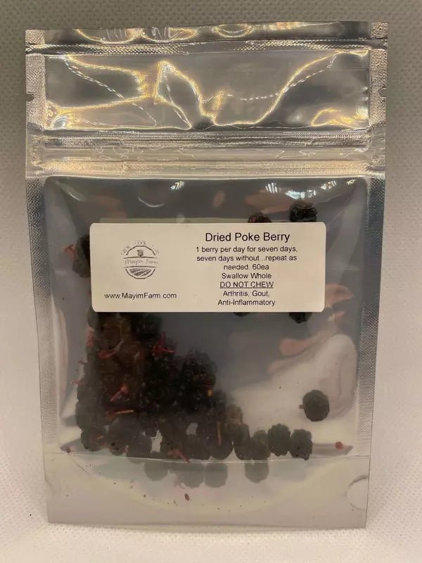 Dried poke berries wild harvested from Mayim Farm land in Alabama