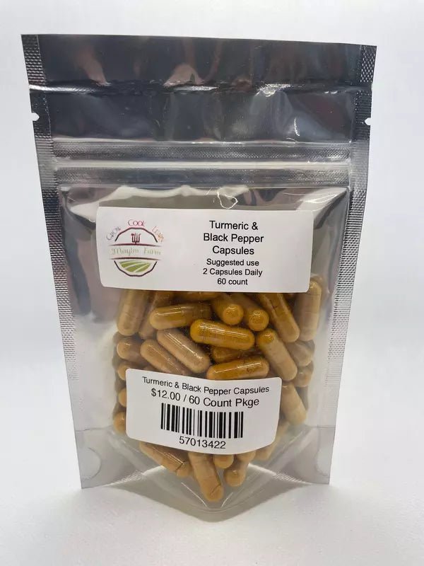 Turmeric and black pepper capsules from Mayim Farm Alabama