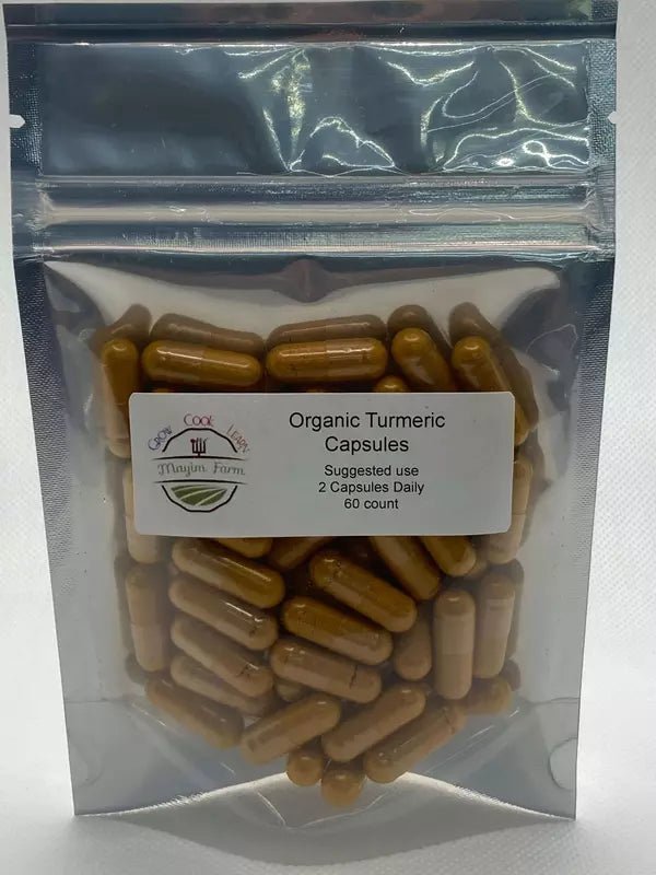 Turmeric root powder capsules from Mayim Farm Alabama